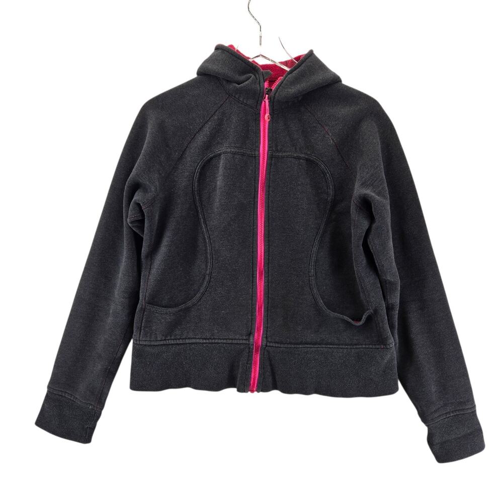 Lululemon Scuba Hoodie Womens 10 Medium Charcoal Gray Fuchsia Pink‎ Heavyweight